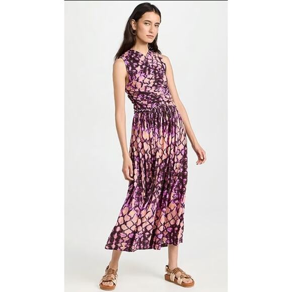 ULLA JOHNSON 4 Sascha Purple Ruched Midi Dress - Picture 9 of 12